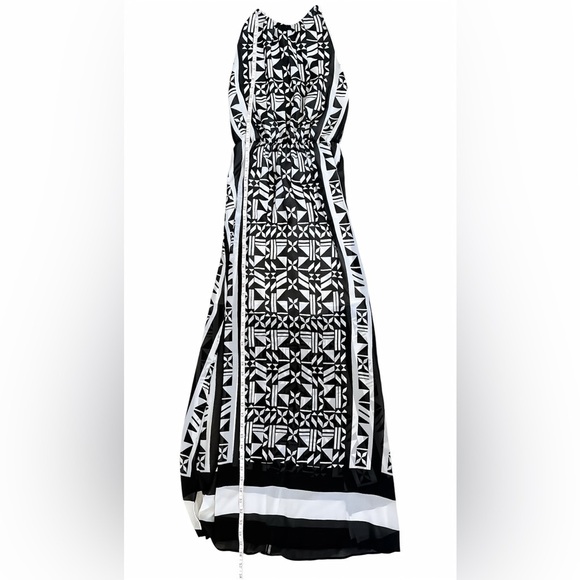 H&M Women's Sleeveless Chiffon Blouson Maxi Dress Black White Size 2 Side slits - Picture 7 of 10